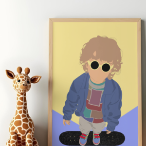Affiche enfant sur un skate – Illustration colorée | Jimmy Le Neué